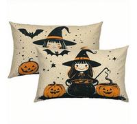 Federe Cuscini Divano 40x70 Pasqua Set di 2, Strega Copricuscino Impermeabile Letto Lino con Cerniera Invisibile, Traspiranti Copricuscini per Soggiorno, Facili da Lavare, Durevole Home Decor S1-979