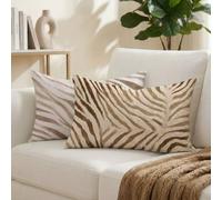 Federe Cuscini Divano 40x80 cm Set di 2 Marrone Cuscini da Esterno Impermeabili Rettangolari, Strisce di zebra Decorativi Copricuscini in Velluto Cuscino Divano, per Estate Giardino Soggiorno K-9415