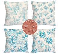 Federe Cuscini Divano 45 x 45 Copricuscini da Esterno Impermeabili Set di 4 Cuscini Bianco Cuscini per Divano in Lino Cuscini Esterno Impermeabili Corallo Cuscini Decorativi, Regalo Donna, Camera M-2