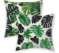 Federe Cuscini Divano 45x45 cm Copricuscini Decorativi Verde Fodere Impermeabili per Cuscini da Esterno Lino Set di 2, Monstera Deliziosa Cuscino Quadrato Federa per Letto Soggiorno Patio lj-567