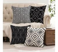 Federe Cuscini Divano 45x45 cm in Lino Nero, 4 Pezzi Copricuscino Divano con Cerniera Invisibile, Cuscini da Esterno Decorativi per Casa Giardino Soggiorno Camera da Letto Linea L-G314