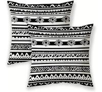 Federe Cuscini Divano 45x45 cm Lino A strisce 2 Pezzi Copricuscini, Federa Cuscino Decorativo Quadrato, Estate Copricuscino In bianco e nero Cuscini da Esterno per Divano Soggiorno Giardino SJ-367