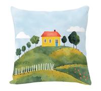 Federe Cuscini Divano 45X45 Edifici Gialli Lino Quadrate Cuscini Cerniera Invisibile Per La Decorazione Domestica Soggiorno Camera Da Letto Divano