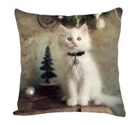 Federe Cuscini Divano 45X45 Gatto Animale Lino Quadrate Cuscini Cerniera Invisibile Per La Decorazione Domestica Soggiorno Camera Da Letto Divano