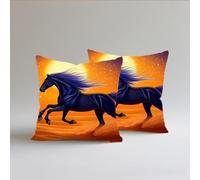 Federe Cuscini Divano 45x45cm 2 Pezzi Cavallo,Lino de Cotone Stampa Doppia Faccia Impermeabile All'aperto Decorativo Quadrati Copricuscini, Federa Cuscino Morbido Cerniera Invisibile,Il Sogno S0A-269