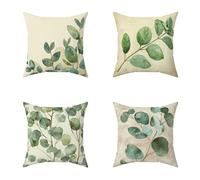 Federe Cuscini Divano 45X45CM Set di 4 Senape Cuscini Divano Foglie Impermeabile Decorazione Quadrate Lino Copricuscini Stampa HD Fronte-Retro per Soggiorno Balcone Esterno Decor, Regalo 5-7BO17