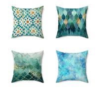 Federe Cuscini Divano 45X45CM Set di 4 Verde acqua Cuscini Divano ModernMotivo Stampa Fronte-retro Design, Impermeabile Morbido Federe Copricuscini per Soggiorno Camera Balcone Esterno Decor C-RAZ