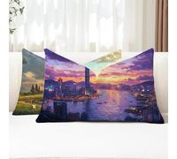 Federe Cuscini Divano 50 x 90 Set di 2 Cuscini da Esterno Viola Rettangolari Velluto Copricuscini Divano con Cerniera Invisibile for Soggiorno Camera da letto Autunno Federe Cuscino Città G1-857