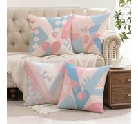 Federe Cuscini Divano 50x50 cm in Lino Rosa, 4 Pezzi Copricuscino Divano con Cerniera Invisibile, Cuscini da Esterno Decorativi per Casa Giardino Soggiorno Camera da Letto Geometrico L-G230