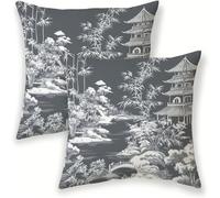 Federe Cuscini Divano 50x50 cm Lino Grigio 2 Pezzi Copricuscini, Federa Cuscino Decorativo Quadrato, Estate Copricuscino Paesaggio Cuscini da Esterno Impermeabili per Divano Letto Soggiorno SJ-403