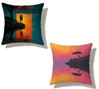 Federe Cuscini Divano 50x50 cm Set di 2 Colore Set Cuscini Divano 50 x 50 Federe Copricuscino Lino Amore Motivo Stampa Fronte-retro Design per Estate Esterno Soggiorno Balcone Home Decor X-1451Y4