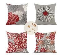 Federe Cuscini Divano 50x50 cm Set di 4 rosso Cuscini per Divano fiore Cuscini da Esterno in impermeabili Lino Cuscini Decorativi Con Cerniera Invisibile per Divano Soggiorno Ufficio Auto Regali Decor