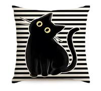 Federe Cuscini Divano 50X50 Gatto Nero Copricuscini Cuscini Per Divano In Lino,Copricuscini Divano Moderna,Tessuto Morbido Camera Da Letto Cuscini Con Cerniera Invisibile,Fodere Cuscini 50X50