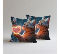 Federe Cuscini Divano 50x50cm 2 Pezzi Gatto,Lino de Cotone Stampa Doppia Faccia Impermeabile All'aperto Decorativo Quadrati Copricuscini, Federa Cuscino Morbido Con Cerniera Invisibile,Amore 1 S0A-238