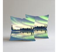 Federe Cuscini Divano 50x50cm 2 Pezzi Il Paesaggio,Lino de Cotone Stampa Doppia Faccia Impermeabile All'aperto Decorativo Quadrati Copricuscini, Federa Cuscino Morbido,Aurora S0A-224