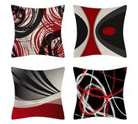 Federe Cuscini Divano 50x50cm,Rosso Nero Geometrico Federe Cuscino Moderna Velluto Fodere Cuscino Divano con Cerniera Invisibile Decor Copricuscini Set di 4 Federa per Soggiorno Sedia Divano Letto