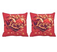Federe Cuscini Divano 50x50cm Set di 2 Rosso Copricuscino Impermeabile Lino Quadrati Decorativi Copricuscini con Cerniera Invisibile Fodere Cuscini,Soggiorno,Balcone,Interni ed Esterni,Amore -T347