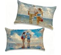 Federe Cuscini Divano 50x60 cm Set di 2 Vista Posteriore Set Cuscini Divano 50 x 60 cm Federe Copricuscino Lino Amore Motivo Stampa Fronte-retro Design per Estate Esterno Soggiorno Home Decor K-251MCI
