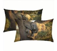 Federe Cuscini Divano 50x60 Elefante Set di 2, Prateria Copricuscino Impermeabile Letto Lino con Cerniera Invisibile, Traspiranti Copricuscini per Soggiorno, Durevole Home Decoration Regalo S6-131