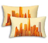 Federe Cuscini Divano 50x80 Arancia Set di 2 Federe Cuscini Rettangolari Velluto Città Copricuscini Divano per Letto Soggiorno Camera Ufficio Auto, Lavabile in Lavatrice, Cerniera Invisibile -8529