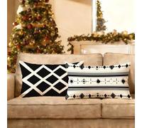 Federe Cuscini Divano 50x80 Bianco Linea Motivo, Rettangolo Velluto Decorazioni Natalizie Copricuscini Divano con Cerniera Invisibile Set di 2 per Casa Soggiorno Camera Esterno Decorazione P-q-13