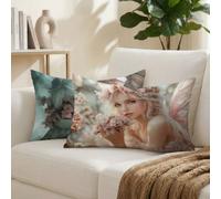 Federe Cuscini Divano 50x80 cm Set di 2 Angelo Cuscini da Esterno Impermeabili Rettangolari, Ragazza Decorativi Copricuscini in Lino Cuscino Divano, per Giardino Soggiorno Letto Decorazione K-4494