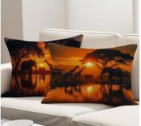 Federe Cuscini Divano 50x80 cm Set di 2 Cuscini per Divano in Lino, Paesaggio Guanciale Letto Morbidi e Traspiranti per Dorme Durevole Cerniera Invisibile per Decorativo Copricuscini Elefante R-1572