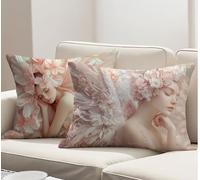 Federe Cuscini Divano 50x80 cm Set di 2 Cuscini per Divano in Lino, Rosa Guanciale Letto Morbidi e Traspiranti per Dorme Durevole Cerniera Invisibile per Autunno Decorativo Copricuscini Angelo R-2745