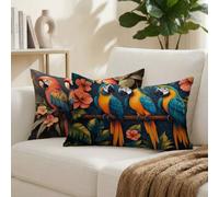 Federe Cuscini Divano 50x80 cm Set di 2 Pappagallo Cuscini da Esterno Impermeabili Rettangolari, Fiore Decorativi Copricuscini in Lino Cuscino Divano, per Estate Giardino Soggiorno Letto K-5055