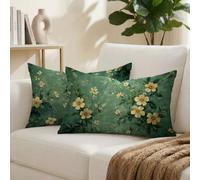 Federe Cuscini Divano 50x80 cm Set di 2 Verde Cuscini da Esterno Impermeabili Rettangolari, Fiore Decorativi Copricuscini in Lino Cuscino Divano, per Estate Giardino Soggiorno Letto Decorazione K-4813