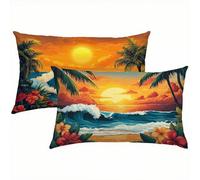 Federe Cuscini Divano 50x80 Estate Set di 2, Spiaggia Copricuscino Impermeabile Letto Lino con Cerniera Invisibile, Traspiranti Copricuscini per Soggiorno, Facili da Lavare, Durevole Home Decor S1-733