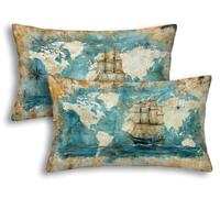 Federe Cuscini Divano 50x80 Retro Set di 2 Federe Cuscini Rettangolari Velluto Mappa Copricuscini Divano per Sofa Letto Soggiorno Camera Ufficio Auto, Lavabile in Lavatrice, Cerniera Invisibile -8251