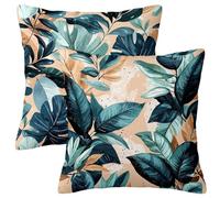 Federe Cuscini Divano 55x55 2 Pezzi, Pianta Copri Cuscini per Divano Esterno Impermeabile, Quadrati Copricuscini in Lino, Fodera Cuscino con Cerniera Invisibile per Regalo Donna Decor, Estate -2308