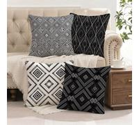 Federe Cuscini Divano 55x55 cm in Peluche Corto Nero, 4 Pezzi Copricuscino Divano con Cerniera Invisibile, Cuscini da Esterno Decorativi per Casa Giardino Soggiorno Camera da Letto Linea L-G314