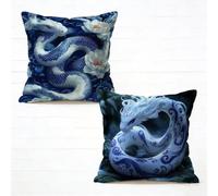 Federe Cuscini Divano 55x55 cm Set di 2 Blu Cuscini per Divano 55 x 55 Grandi Cuscino Esterno Lino Quadrato Decorativi Copricuscini Serpente per Camera Balcone Decorazioni Primaverili Estate Q-1301PJ