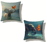 Federe Cuscini Divano 55x55 cm Set di 2 Elefante Set Cuscini Divano 55 x 55 Federe Copricuscino Lino FarFallssa Motivo Stampa Fronte-retro Design, Estate Esterno Soggiorno Balcone Home Decor Z-9645A9