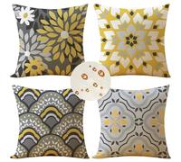 Federe Cuscini Divano 55x55 cm Set di 4 grigio Cuscini per Divano fiori Cuscini da Esterno in impermeabili Lino Piazza Cuscini Decorativi Con Cerniera Invisibile per Divano Ufficio Auto Home Decor