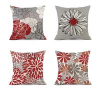 Federe Cuscini Divano 55x55 cm Set di 4 rosso Cuscini per Divano fiore Cuscini da Esterno in Lino Piazza Piazza Cuscini Decorativi Federe Confezione per Divano Soggiorno Ufficio Auto Regali Home Decor