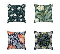 Federe Cuscini Divano 55X55CM Set di 4 Blu Cuscini Divano Flower Impermeabile Decorazione Quadrate Morbido Copricuscini Stampa HD Fronte-Retro per Soggiorno Balcone Esterno Decor, Regalo 0-W1N68