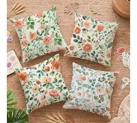 Federe Cuscini Divano 55x55cm Set di 4 Stampa Fronte-Retro Rosa Fiore in Velluto Cuscini Arredo, Cuscini per Divano Esterno Giardino Impermeabili per Soggiorno Camera Decorazione C-O113