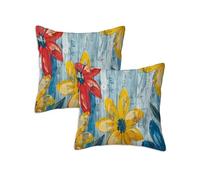 Federe Cuscini Divano 60x60 cm, Cuscini da Esterno Impermeabili Lino Set di 2 Decorativi Fodere Copricuscini Divano Estate, Giardino Soggiorno Terrazza Arredo Case Cuscino Decorativo, Fiore Z-1045