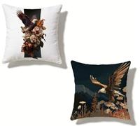Federe Cuscini Divano 60x60 cm Set di 2 Marrone Set Cuscini Divano 60 x 60 Federe Copricuscino Lino Aquila Motivo Stampa Fronte-retro Design per Estate Esterno Soggiorno Balcone Home Decor 4-365TJR