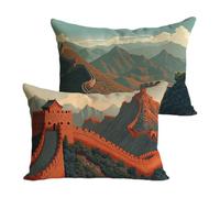 Federe Cuscini Divano 60x80cm Autunno Copricuscini Divano Grande Muraglia Cuscini per Lino Impermeabile con La Cerniera Invisibile, Sedia Terrazza Camera da Letto Decor Regalo, Set di 2 Y-P1127