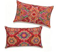 Federe Cuscini Divano 60x90 cm Set di 2 Rosso Set Cuscini Divano 60 x 90 cm Federe Copricuscino Lino Boemia Motivo Stampa Fronte-retro Design per Estate Esterno Soggiorno Balcone Home Decor 0-116W72