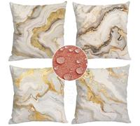 Federe Cuscini Divano 65 x 65 Copricuscini da Esterno Impermeabili Set di 4 Cuscini Marmo Cuscini per Divano in Lino Cuscini Esterno Impermeabili Bianco Cuscini Decorativi, Regalo Donna, Giardino A-9