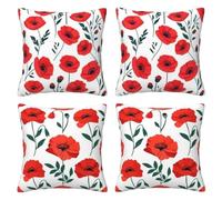 Federe Cuscini Divano 65x65 cm, 4 Pezzi Federa Cuscino Velluto Morbido Cuscini Papavero Rosso Decorativi Copri Cuscino Divano Bianco Fodera Copricuscini per Soggiorno Decorazione Domestica -LI513