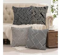 Federe Cuscini Divano 65x65 cm in Peluche Corto Nero, 4 Pezzi Copricuscino Divano con Cerniera Invisibile, Cuscini da Esterno Decorativi per Casa Giardino Soggiorno Camera da Letto Linea L-G318