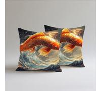 Federe Cuscini Divano 65x65cm 2 Pezzi Pesce,Velluto Stampa Doppia Faccia Impermeabile All'aperto Decorativo Quadrati Copricuscini, Federa Cuscino Morbido Con Cerniera Invisibile,Il Sogno S0A-297