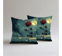 Federe Cuscini Divano 65x65cm 2 Pezzi Rosa,Lino de Cotone Stampa Doppia Faccia Impermeabile All'aperto Decorativo Quadrati Copricuscini, Federa Cuscino Morbido Con Cerniera Invisibile,Città S0A-529