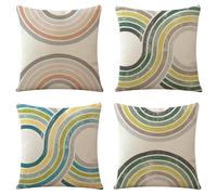 Federe Cuscini Divano 65x65cm, Set da 4 Federa per Cuscino Decorazioni in Lino, Copricuscini Divani, Decorativi federe cuscini divano Quadrate Per sedia, Soggiorno, Camera Da Letto (Linee colorate)
